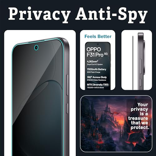 Image of FIRST MART Privacy Tempered Glass for Oppo F31, F31 Pro, F33 & Oppo F33 Pro, 2 Pack | Anti-Spy 9H Screen Protector, Edge-to-Edge, Case-Friendly, Scratch Resistant, Bubble-Free