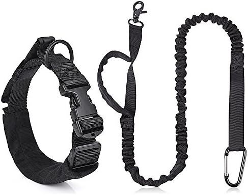 Nasus Tactical Dog Collar and Leash Set, Adjustable Military Training Nylon Collar and Heavy Duty Bungee Lead with Soft Cover Control Handles, Quick Release Buckle for Dogs Daily Walks (Leash+Collar)