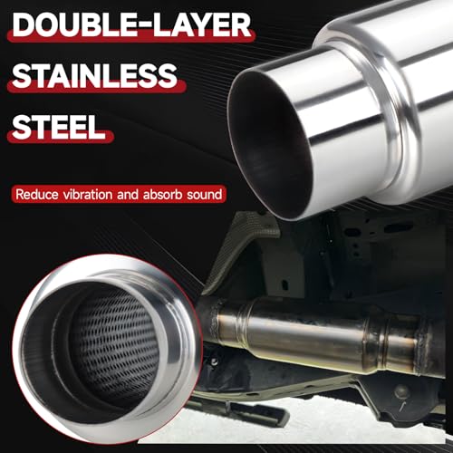 Image of LCGP 3 inch Inlet Universal Resonator Muffler, 3 inch Outlet 13.77 inch Overall Length Stainless Steel High Performance Muffler, Polished, Pass-Thru Design