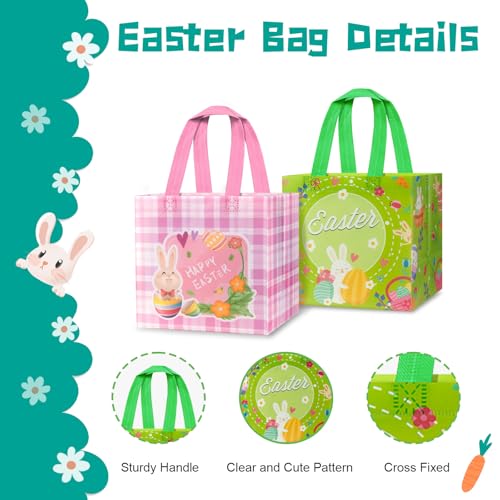 5 Stück Geschenktüten Ostern, Isisyu 5 Designs Ostertüten Zum Befüllen mit Griffen, Wiederverwendbare Non-Woven Ostertaschen Ostern Geschenktaschen für Kinder Oster Party Geschenke Verpacken