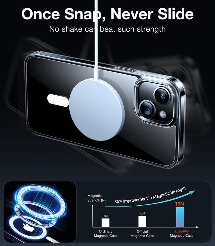 Miniatura 4 de TORRAS Funda magnética de diamante transparente diseñada para iPhone 13iPhone 14, probada en caídas de grado militar compatible con MagSafe Funda