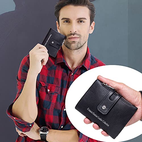 Contacts Mens Genuine Leather Bifold Double Zipper Coin Pocket Purse Wallet, Black, One Size2