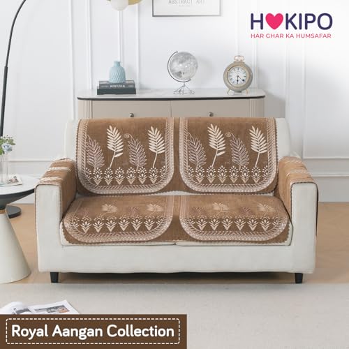 Image of HOKIPO Bagh Brown Premium Chenille Jacquard Sofa Cover for 2 Seater for Seat & Back, 'Royal Aangan Series' (IN-1007-L6*2)