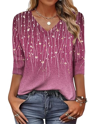 Image of Zeagoo Womens Blouse Casual 3 /4 Length Sleeve V Neck Basic T-Shirts Spring Summer Cute Tunic Tops Business Work Tees