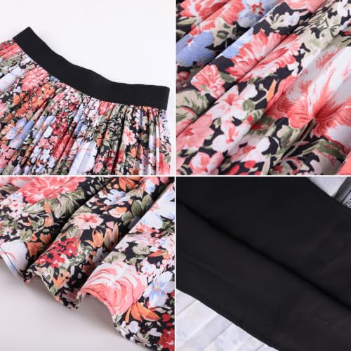 Image of GRACE KARIN Pleated Midi Skirt for Women,Chiffon Elastic High Waist Knee Length Skirts,Swing Flare A-Line Outfits