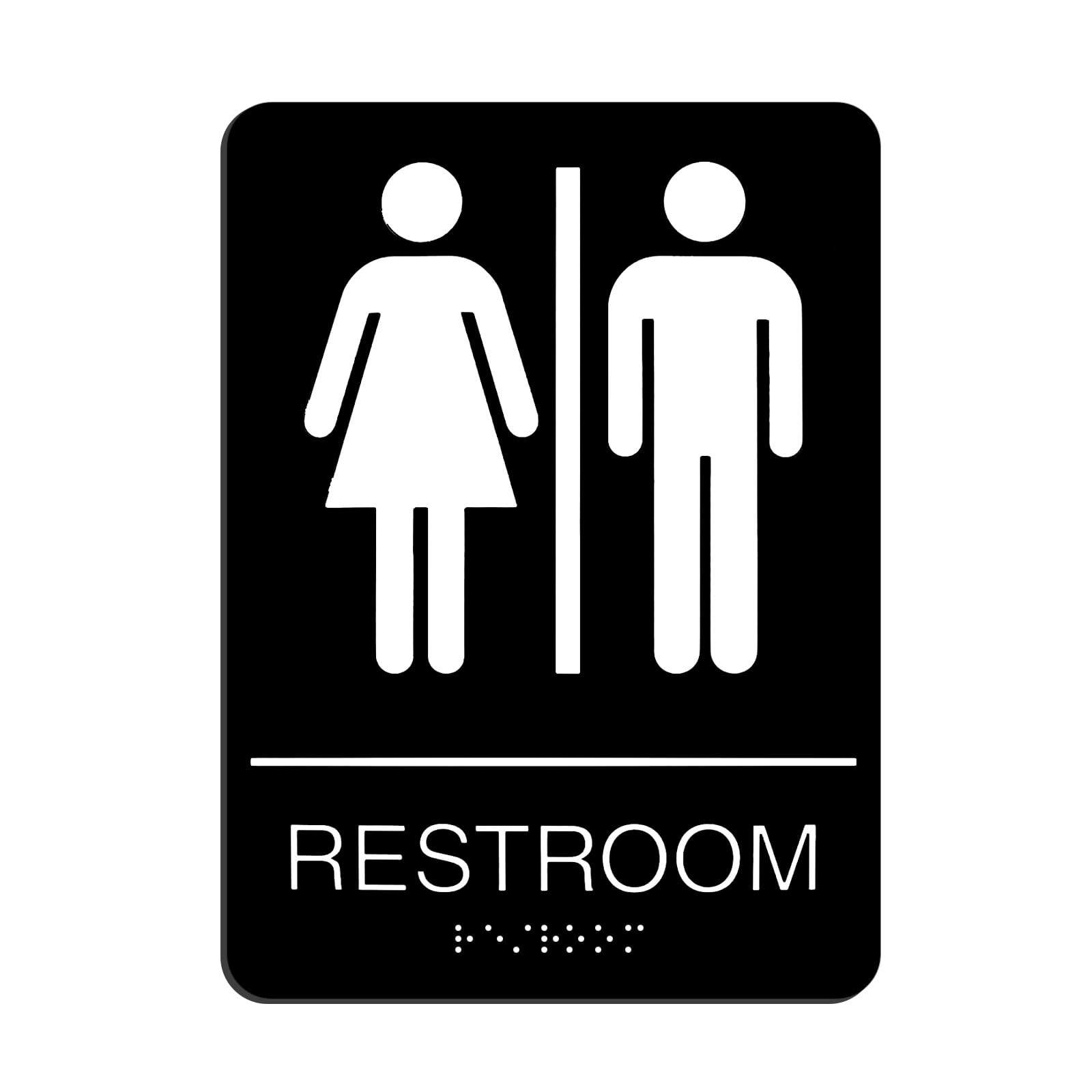 QEEYON Unisex Restroom Sign for Business Home, ADA Compliant Braille Bathroom Sign with Adhesives Back, Black Acrylic Men and Women Restroom Bathroom Signage Toilet Door Wall Sign, 8.27 x 5.9 inch