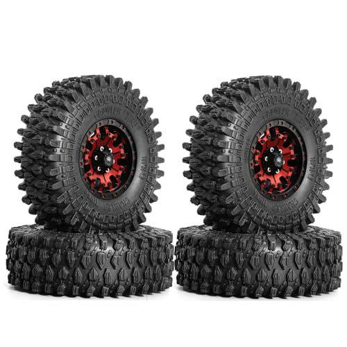 REDSPIDER 1.9 Beadlock Wheels and Tires Set?4PCS?1.9 Wheels Soft Rubber Tires OD 4.13''.for 1:10 RC Crawler Axial SCX10 90046 SCX10 III AXI03007 Tamiya CC01 D90 D110 (Red)