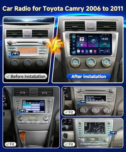 VQU Car Radio for Toyota Camry 2006 to 2011-9" Android 13 Touch Screen Radio for JBL & Factory Large Screen - BT 5.1 Carplay Android Auto Car Stereo w/GPS SWC Backup Camera FM WiFi Voice Control - image 2
