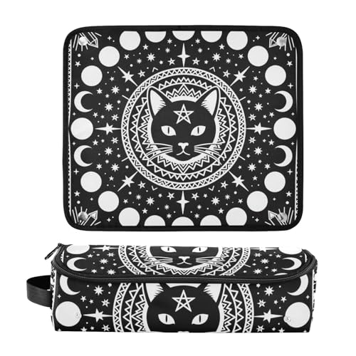 Bolsa organizadora para herramientas de cabello 2-en-1 con base resistente al calor removible para planchas y rizadores, portátil estilo cristal retro Moon Cat miniatura 3