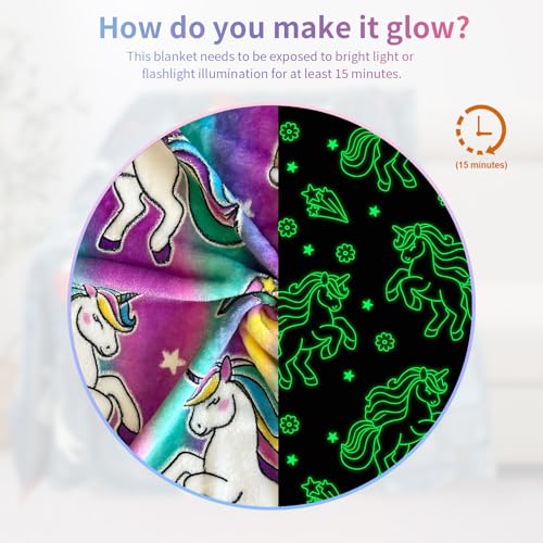 Image of Unicorn Glow in The Dark Blankets for Girls, Kids Blankets for Baby /Toddler, Unicorns Gifts for Girls Age 1-12, Soft Fleece Blanket 50 inchx 60 inch