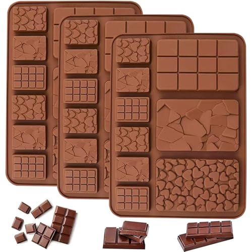Silicone Break Apart Chocolate Bar Molds, 3PCS Silicone Candy Protein & Energy Bar Moulds Non-Stick Reusable DIY Baking Molds for Cookies Chocolate Candy Gummy Jello Ice Cube