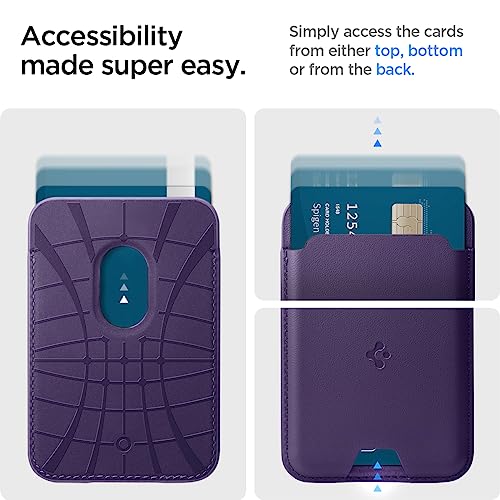 Image of Spigen for MagSafe Wallet, Holds 3 Cards, MagFit Compatible with iPhone 17 /16 /15 /14 /13 /12 Models, Pixel 10 Series, MagSafe-Cases, Pixelsnap, Plaud Note & More, Card Holder - PU Purple (3-Cards) | Vegan Leather MagSafe Card Holder for iPhone 17-12 & Pixel Series - Purple