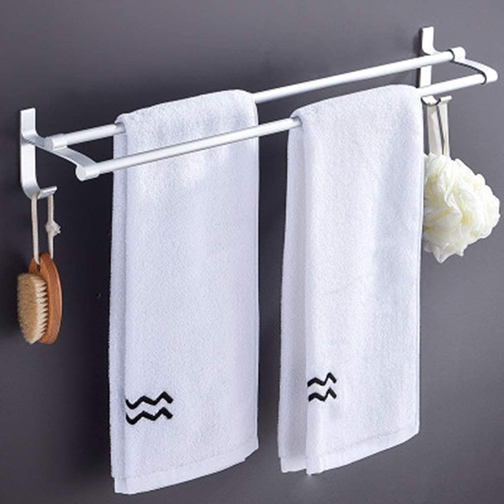 Wall-Mounted Towel Rack Towel Rail Double Rod With Hook Free Punching Bathroom Space Aluminum For Kitchen Bathroom Toilet Hotel Office