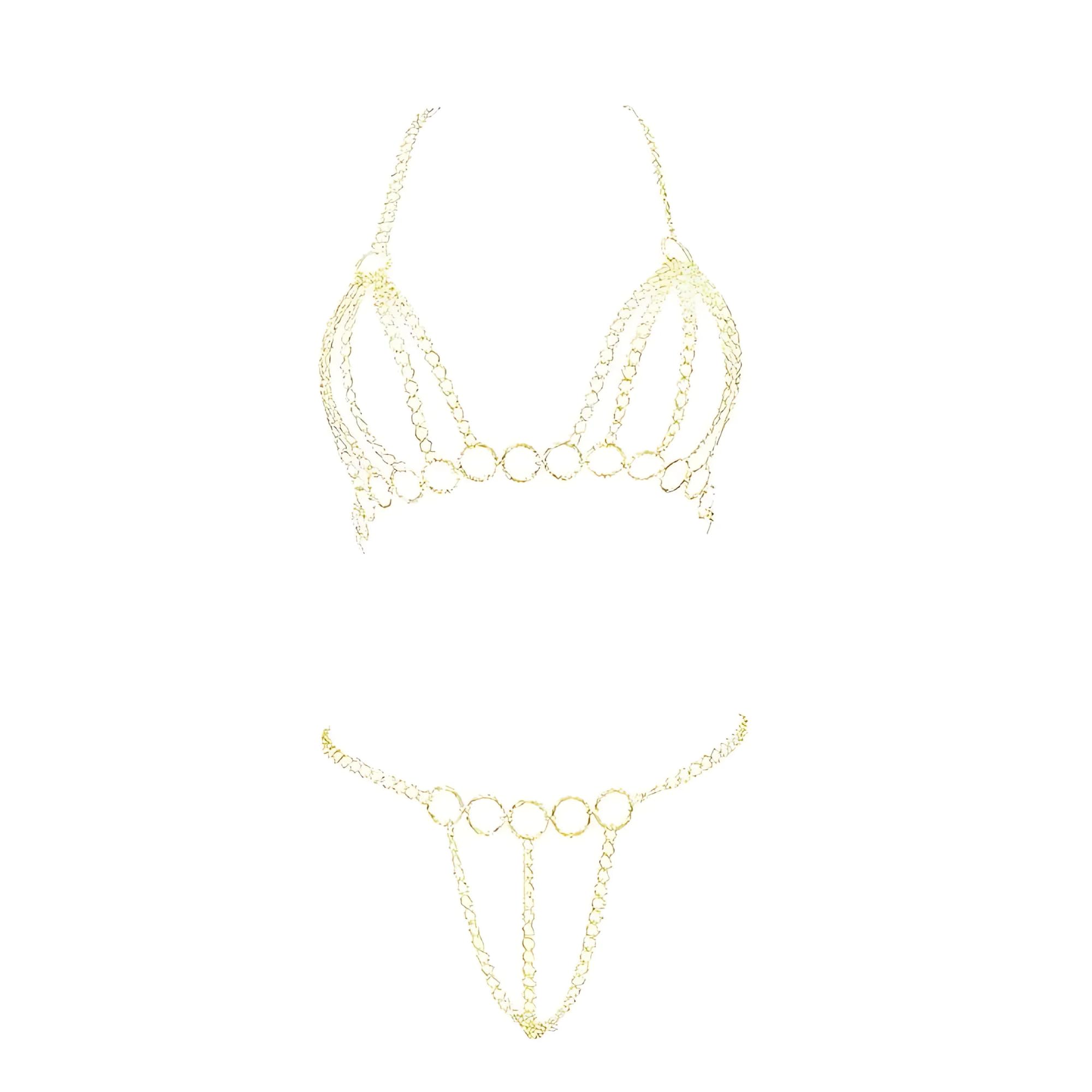 Intimate Chained Honeymoon Lingerie Bra Set Golden Women-image-42
