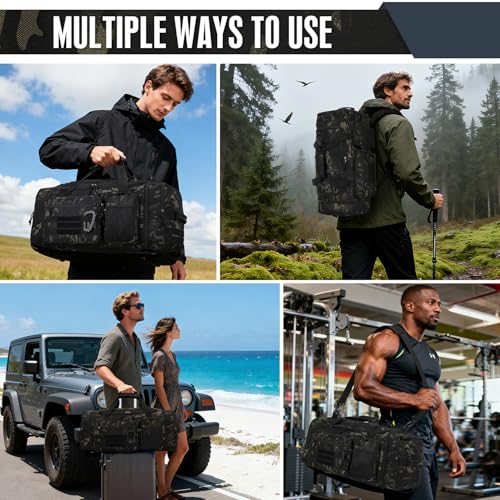 3 in 1 Tactical Gym Bag Backpack for Men 40-45L Expandable Travel Duffle Bag for Women Large Military Sport Duffel Bags Weekend Overnight with Shoe Compartment & Wet Pocket for Fitness, Camo - Image 3
