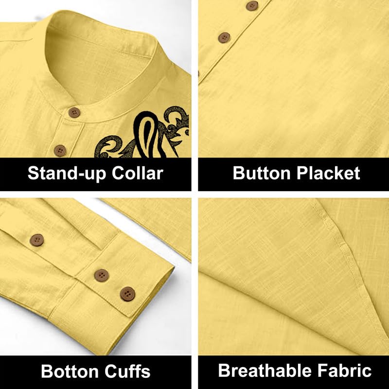 Image of Men's Printed Cotton Blend Short Kurta | Regular Fit Casual Kurta Shirt for Men with Mandarin Collar | Ethnic