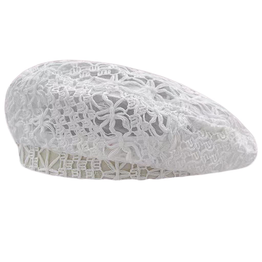 Heallege Lightweight Crochet Beret for Women Solid Color Beret Hat Slouchy Beanie for Head Accessory - white