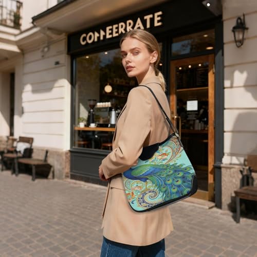 Bolso de mano moderno para mujer con estampado pavo real miniatura 7