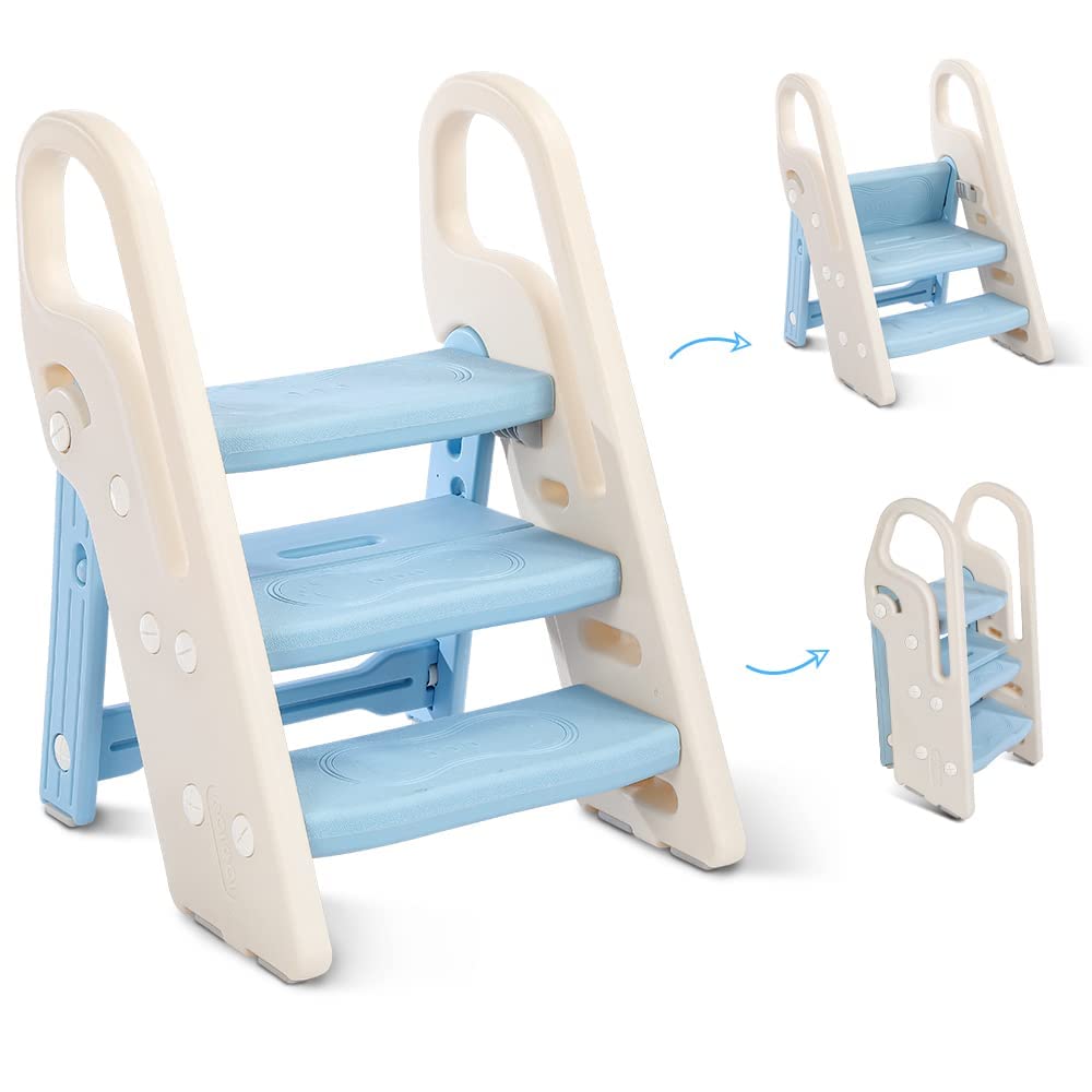 Marche-pied Pliable Pour Enfant – 3 Marches, Hauteur Réglable, Antidérapant – Pour Salle De Bain, Cuisine