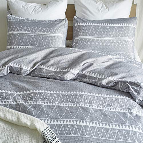 HYPREST Bohemian Queen Duvet Cover Set Lightweight Soft Grey Triangle 3PC Comforter Cover Set Hotel Quality Bedding Set - Oeko-TEX Certificated - Thumbnail 3