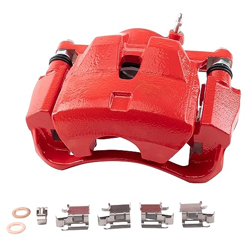 Image of TRQ Performance Front Driver and Passenger Side Brake Caliper Set Caliper Brackets Hardware Compatible with 13-18 Toyota RAV4 LE Japan Built Models 1st VIN Digit J 12-17 Toyota Prius V 08-15 Scion xB
