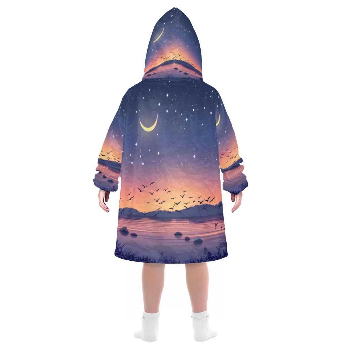 Wearable Blanket Hoodie for Kids, Bright Starry Sky Fleece Sweatshirt Blanket Oversized Blanket Sweatshirt with Pocket Flannel Warm Hooded Blanket 6-10 Year Old Girl Boy Gift, One Size
