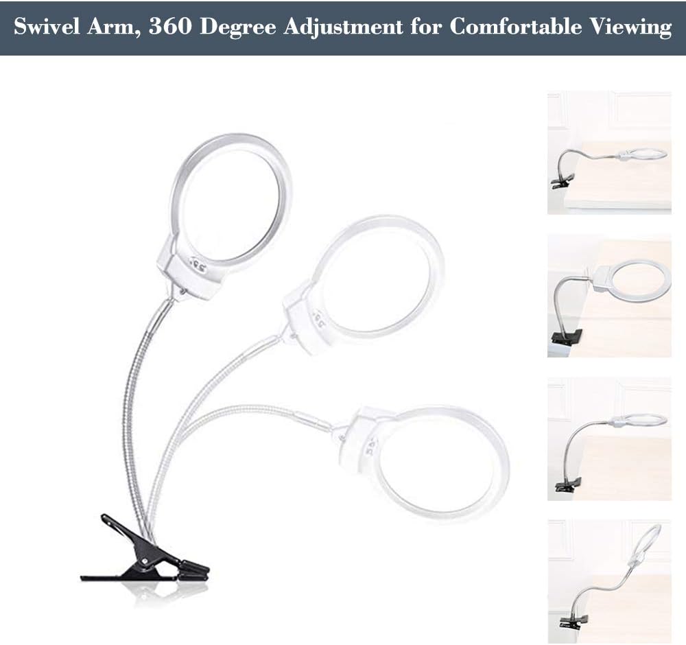 5D Diamond Painting Tools Magnifier LED Light with Clamp, Folding Design with 1 Glass Lens 4X & 6X Magnifier
