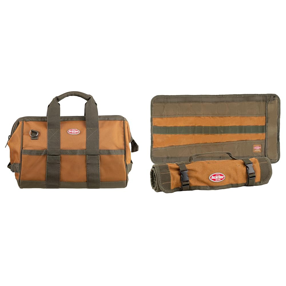 Bucket Boss Gatemouth 16 Tool Bag and Tool Roll Bundle Brown 60016