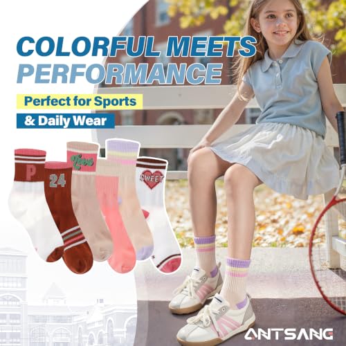 Image of ANTSANG Kids Boys Girls Athletic Cotton Socks,6 Pairs Youth Teen Crew Socks | Breathable, High Elasticity, Durable, Soft Touching