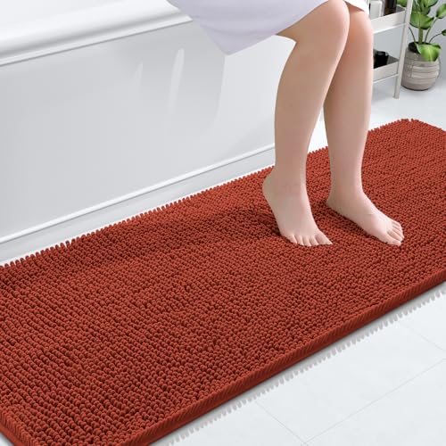 Image of OLANLY Bathroom Runner Rugs 70x24, Soft Absorbent Chenille Bath Rugs, Rubber Backing Quick Dry, Machine Washable Long Bath Mats for Bathroom, Tub and Shower, Home Decor Accessories, Rustic Terracotta