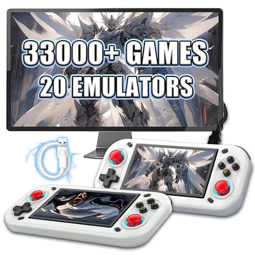 R43S Retro Handheld Spielkonsole 33000+ Spiele 20 Emulator Retro Konsole,4,3-Zoll-IPS-OCA-Bildschirm Spielekonsole für Unterwegs,Kompatibel mit TV/Controller,2000mAh, (Weiß-128G)