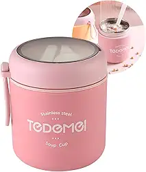 Pote Térmico Com Colher Para Alimentos Pote Térmico para Frutas e Sopa Em Aço Inox 530ml (Rosa)