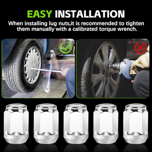 Image of 20PCS Chrome Closed End Bulge Acorn Style Lug Nuts, 1 /2 inch-20 Thread Size - Conical 60 Degree Seat,for Ford Mustang 1964-2014,Ranger 1990-2010,Explorer 1991-2015,F-150 1989-1996