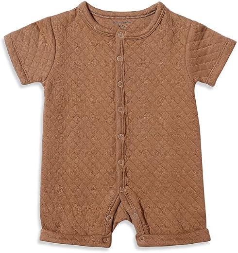 My Milestones Baby Boy Quilted Cotton Romper with Side Pockets – Super Soft Newborn Infant Jumpsuit, Easy Snap Closure, Br...
