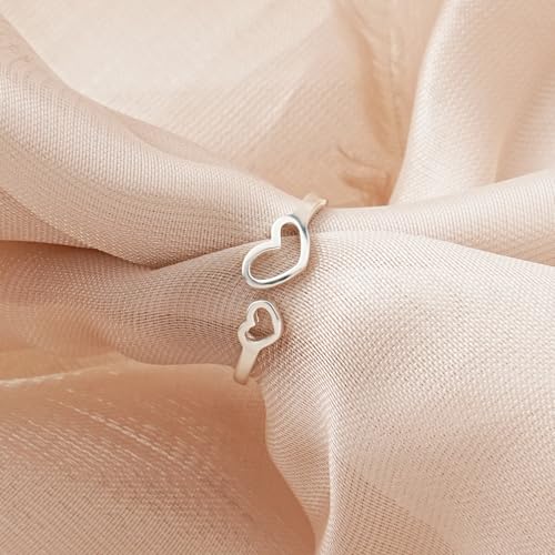 Small Pinky Heart Rings for Women 925 Sterling Silver Open Rings Engagement Promise Rings Stackable Non Tarnish Rings - Small Size 6.5 Adjustable4