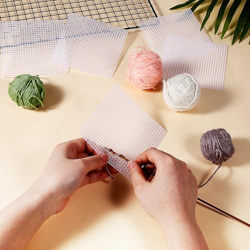 Image of 100 Pcs Square Plastic Canvas Mesh Sheets 4.5 x 4.5 Inch White Blank Needlepoint Canvas Plastic Mesh Mat for Cross Stitch Needlework Embroidery Yarn Crafting Knit Crochet Project