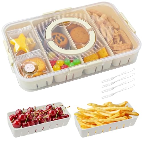 Bailtouk Bandeja para Aperitivos con Tapa, Cuenco para Aperitivos con 4 Compartimentos, Plato de Aperitivo con 4 Tenedores Snack Box, Apto para Lavavajillas para Especias, Dulces, Galletas, Nueces