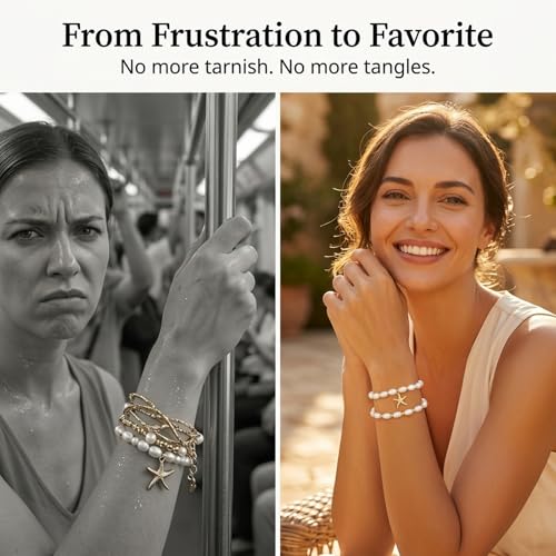 JZZ Gold Baroque Pearl Bracelet,Adjustable 14K Gold Plated Bracelets, Dainty Bracelet Set with Pearl, Elegant Stackable Gift Set for Her — view 5