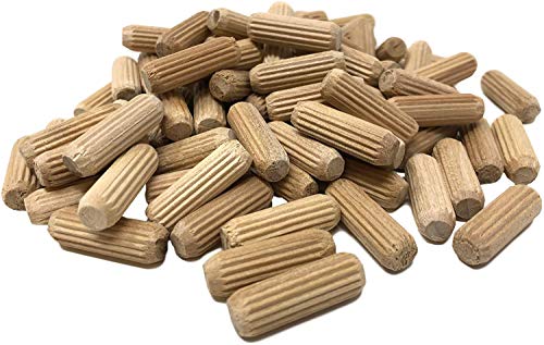 100 Pack 5/16\" x 1\" Wooden Dowel Pins Wood Kiln Dried Fluted and Beveled, Made of Hardwood