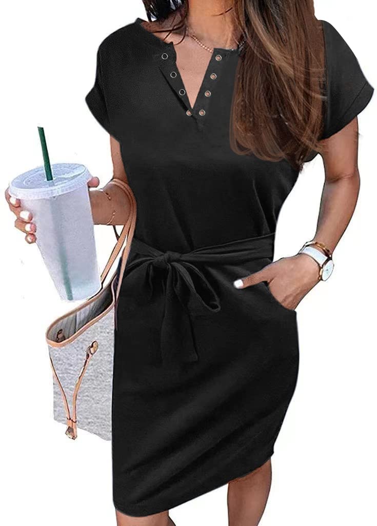 OU MgCE FAST FASHION Womens T Shirt Dress Casual Summer V Neck Dresses