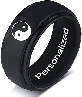 Yin Yang Tai Chi Silicone Ring Step Edge Rubber Ring Taoism Religious Jewelry with Free Engraved Inspirational Amulet Silicone Bands for Men/Best Friend, (Multicolor) Size 6 to 14