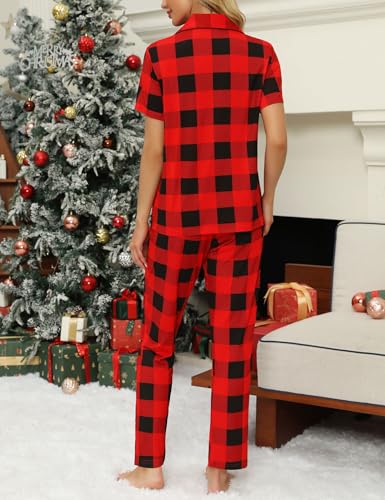 Image of Senert Womens 2 Piece Pajamas Set Button Down Top and Pants Soft Sleepwear | Short Sleeve Lounge Sets with Pockets, Maternity / Nursing /Postpartum Pjs Set, Bride Pjs Set for All Seasons