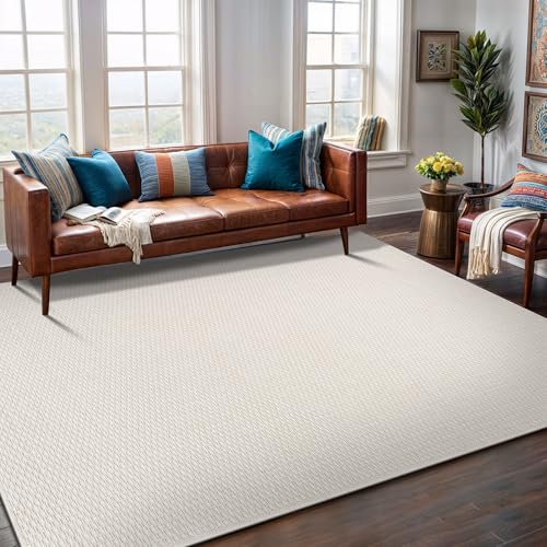 Easy Jute Rug 8x10 Indoor Outdoor Rug Natural Rugs Solid Fiber Rug Woven Area Rug Boho Easy Clean Inside Carpet for Living Room Bedroom Dining Room Hallway or Outdoor Patio Porch (8 X 10 Bone)
