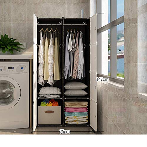 XHCP Armario de Ropa portátil, Armario Modular, Armario, tocador, Perchero, Organizador de Almacenamiento de Resina, Armario de Dormitorio, Muebles de Bricolaje, 8 Cubos, Blanco L75 & t