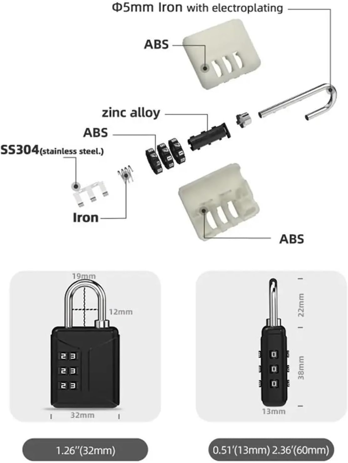 3 Dial Digit Combination Lock ABS Shell Zinc Alloy Luggage Backpack Suitcase Padlock 1Pcs(Green)