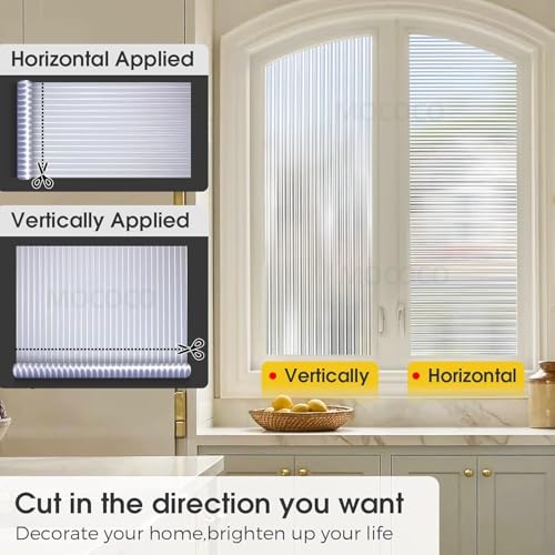 Image of MOCOCO Premium Vinyl Privacy Stained Fluted Window Glass Film (16x36 Inch) - Self-Adhesive Frosted Tint Wallpaper Sticker Opaque Sheet for Glass Cover Window, Door, Office, Home.| Anti-UV. 3D Fluted