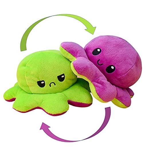 KUNSTIFY Pulpito Reversible. Peluche Animal Que Expresa Emociones. Pulpo de Doble Cara Disponible en Naranja, Azul, Rosa, Verde, Gris, Mora-do, Amarillo, Negro y Rojo. para Niños y Tiktokers