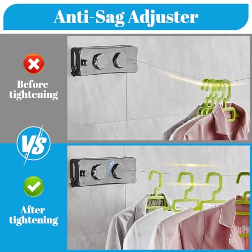 WäScheleine Ausziehbar 2 x 5.1M Edelstahlseil, Wandmontierter Einziehbares Wäscheleine, Wäscheleine Ausziehbar Wand für Balkon Waschküche Hotel Badezimmer Schlafzimmer (Zwei Linien Grau)