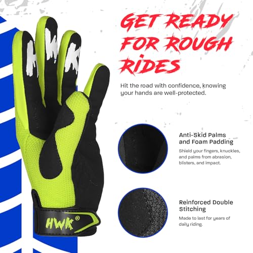 HWK Motorcycle Gloves for Men & Women, Durable & Comfortable Tactical Gloves with Non Slip, Neoprene Palm Padding, Versatile & Temperature Resistant Motorcycle Riding Gloves - Hi Vis Green, Medium - Image 3