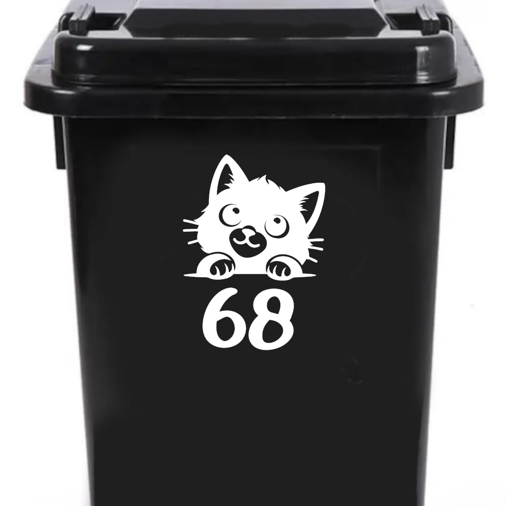 3 Pack Cute Cat Peering Number Waterproof Sticker - Easy To Apply - Custom Wheelie Bin/Recycling Box/House Number/Door Signs (68)